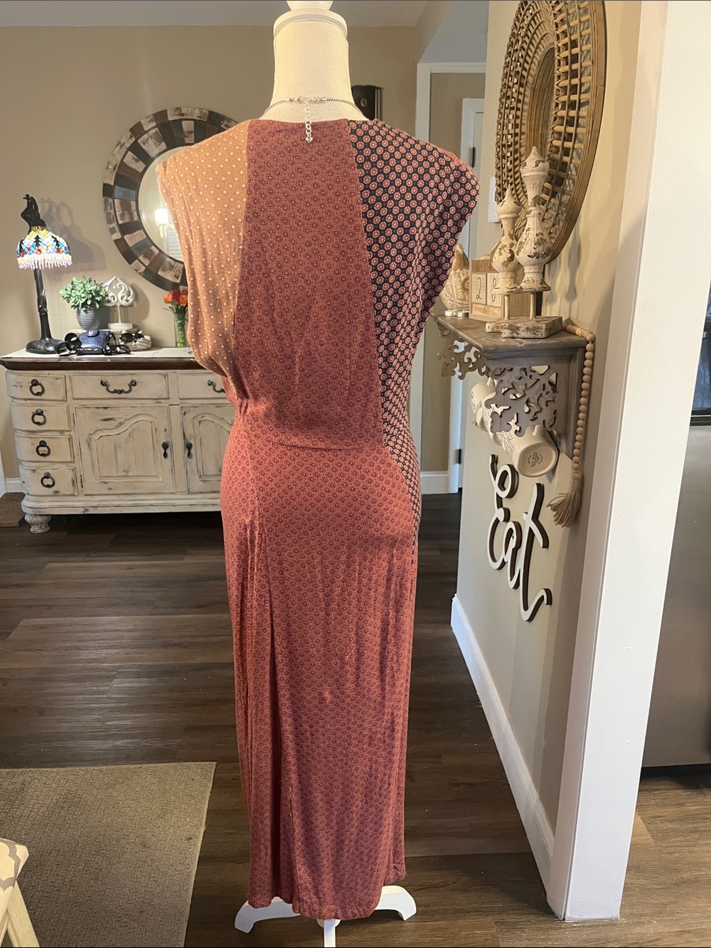 Free People Rust Multi-Pattern Knot Front Maxi Dress - Picture 2 of 8